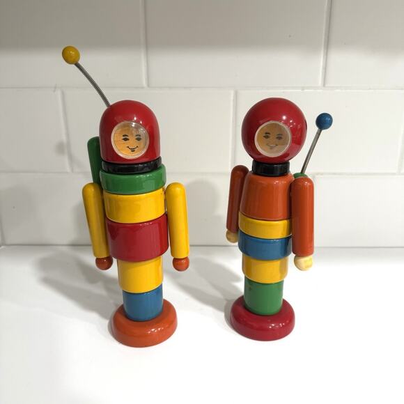 ULTRA RARE MCM VINTAGE KOUVALIAS Astronauts / Divers Greek Wooden Toy Greece X2 - Picture 1 of 16